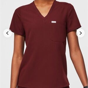 Figs Scrub Maroon V-Neck Short Sleeve Top